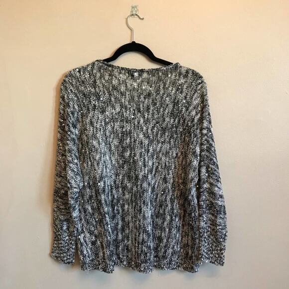Alfani M black silver sequin long sleeve blouse knitwear bohemian - Picture 5 of 7